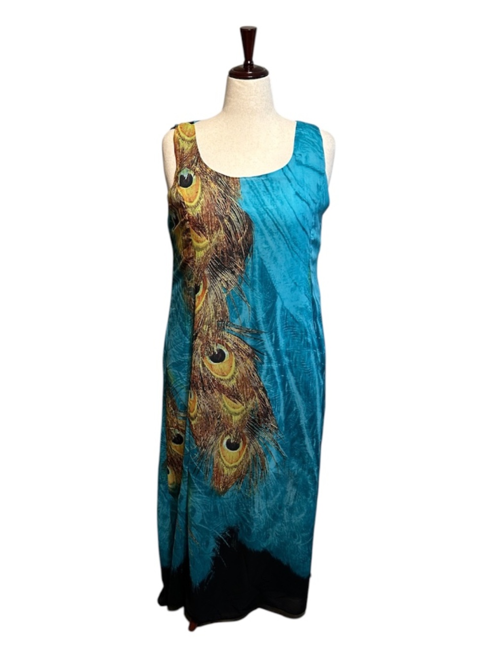 Zanzea Peacock Print Sleeveless Maxi Dress Teal Boho Casual with Tag